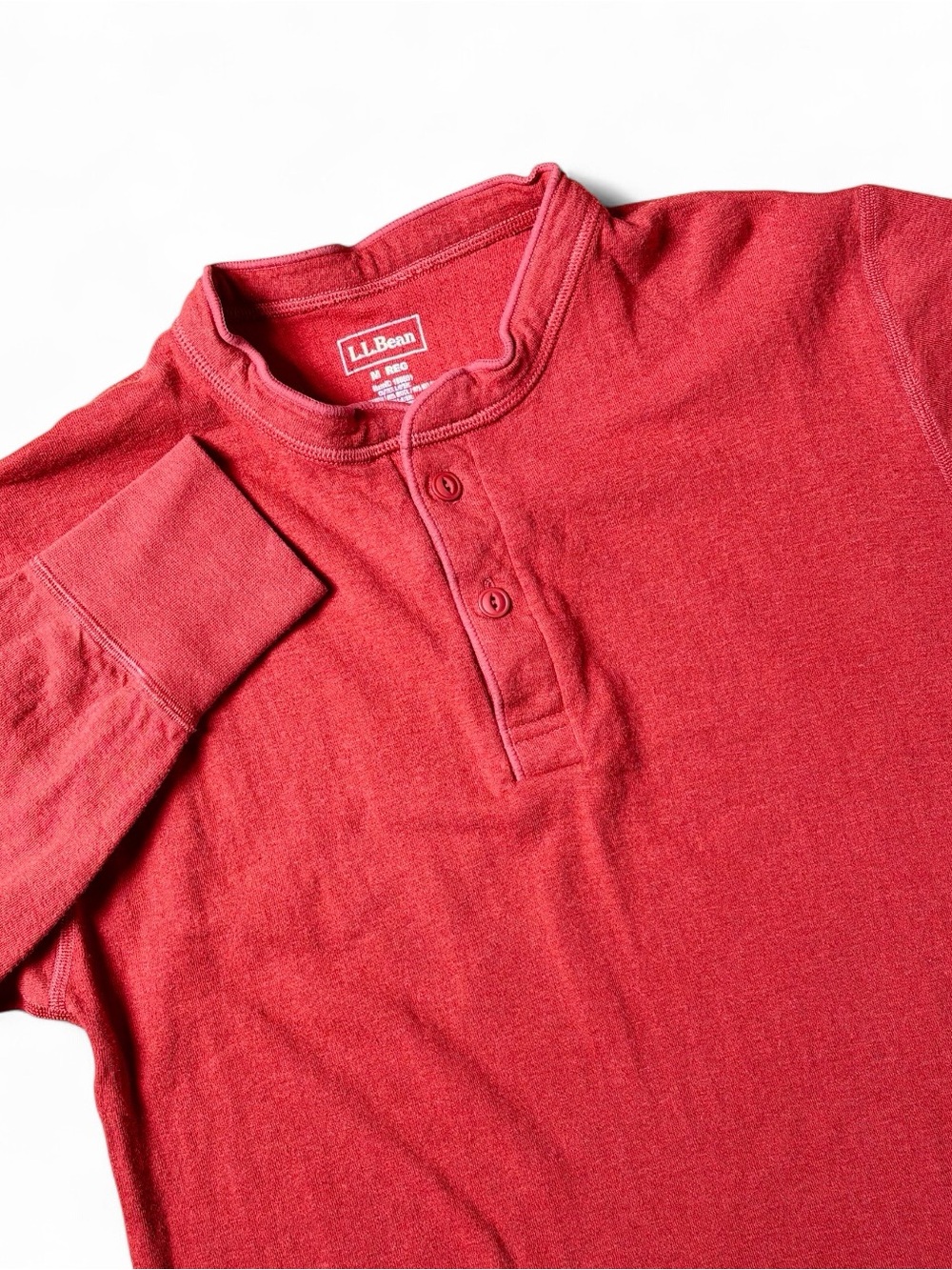 LL Bean Wool Blend Henley Shirt in Red Mens Medium Made in Canada